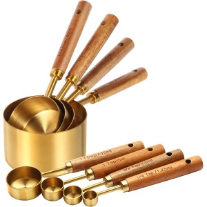 Gold Measuring Cups and Spoons Set,8 Pie...