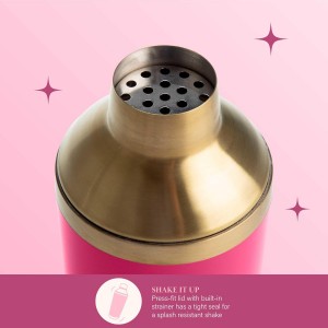 Paris Hilton 2-Piece Cocktail Shaker Set, Double Wall Insulated Stainless Steel Mixer with Built-In Strainer and Double-Sided Jigger, 20-Ounce, Gold and Hot Pink