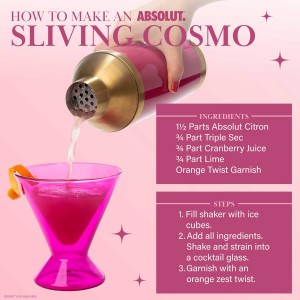 Paris Hilton 2-Piece Cocktail Shaker Set, Double Wall Insulated Stainless Steel Mixer with Built-In Strainer and Double-Sided Jigger, 20-Ounce, Gold and Hot Pink