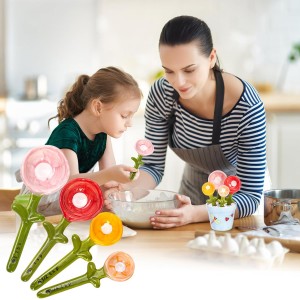 Coloch 5Pcs Ceramic Measuring Spoons and Cup, Flower Baking Scale Spoons with Base Set for Dry and Liquid Ingredient, 1/4 tsp, 1/2 tsp, 1 tsp, 1 Tbsp