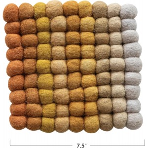 Creative Co-Op Handmade Wool Felt Ball Square Trivet,Yellow, Orange and Cream