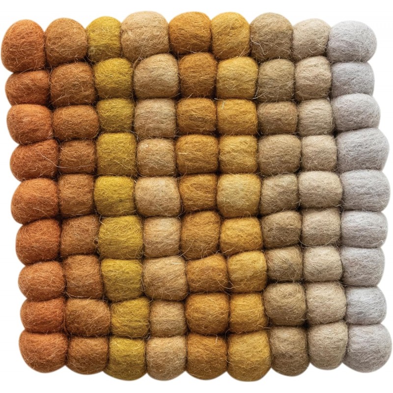 Creative Co-Op Handmade Wool Felt Ball Square Trivet,Yellow, Orange and Cream