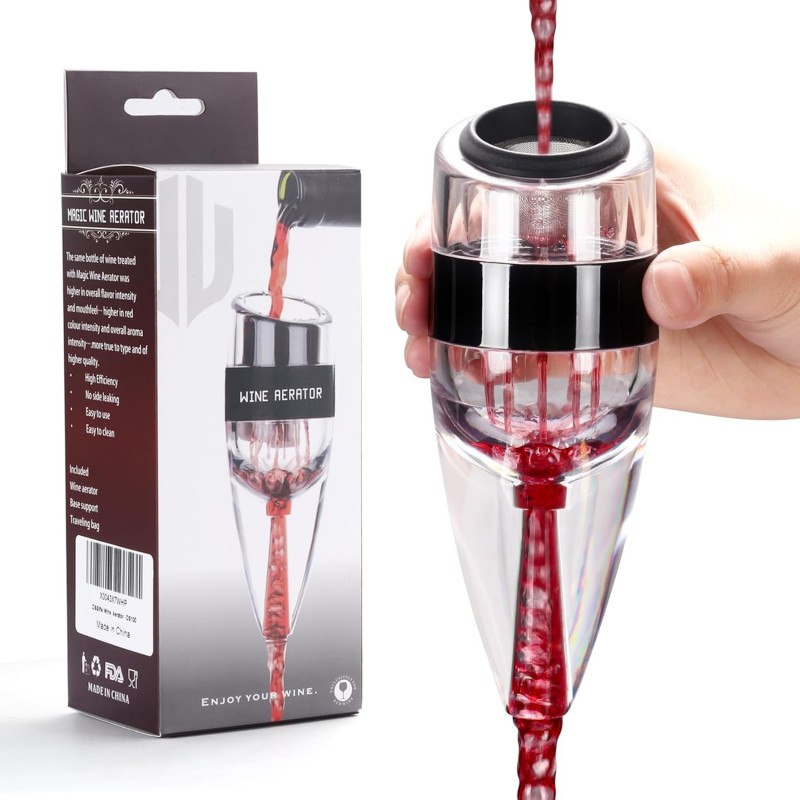 D&Slifei Red Wine Aerator Pourer and Decanter with Unique Aeration Device – Quickly Enhances Wine Flavors for a Smoother Finish, Ideal Gift for Wine Lovers & Sommeliers (Black)