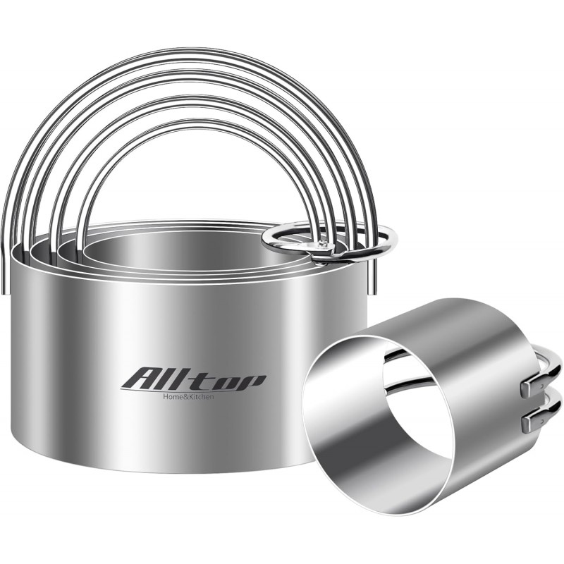 ALLTOP Round Biscuit Cutters with Handle, Stainless Steel Baking Essential Tool for Effortless Circle Cookie Shaping,Pastry,Cake Decoration Creation–Precise Cut for Dumpling,Scone, Donut-5 Pcs