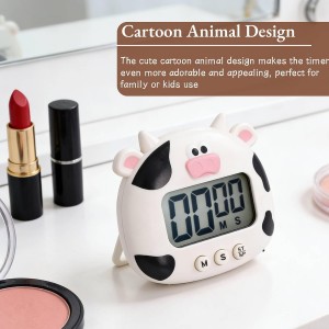 Digital Kitchen Timer, Cute Cartoon Animal Countdown Egg Timer with Stand, Portable Multifunctional Cooking Timer for Kids, Teachers, Classroom, Home, Office, Exercise, Study, Cow White