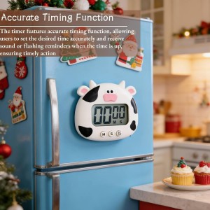 Digital Kitchen Timer, Cute Cartoon Animal Countdown Egg Timer with Stand, Portable Multifunctional Cooking Timer for Kids, Teachers, Classroom, Home, Office, Exercise, Study, Cow White