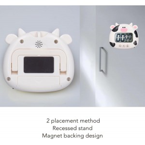 Digital Kitchen Timer, Cute Cartoon Animal Countdown Egg Timer with Stand, Portable Multifunctional Cooking Timer for Kids, Teachers, Classroom, Home, Office, Exercise, Study, Cow White