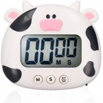 Digital Kitchen Timer, Cute Cartoon Animal Countdown Egg Timer with Stand, Portable Multifunctional Cooking Timer for Kids, Teachers, Classroom, Home, Office, Exercise, Study, Cow White