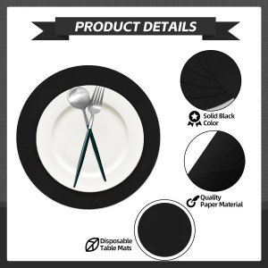 50 Black Paper Place Mats Black Round Disposable Table Mats Decorative Placemats for Wedding Banquet Party Tableware Decor