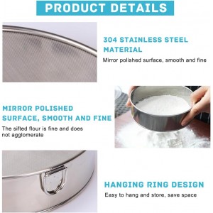 Flour Sifter Stainless Steel Round Flour Sieve 6 Inch 60 Mesh Fine Mesh Strainers for Baking Cake Bread