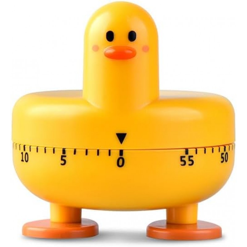 Cooking Timer Cute Duck Kitchen Timer 60 Minute Wind Up Mechanical Rotating Alarm for Kitchen Cooking Baking (Yellow)