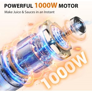 KOIOS Immersion Blender, 1000W Anti-scratch 3-in-1 Hand Blender, Upgraded 12 Speed Stainless Steel Blade Stick Blenders with Turbo Mode, Whisk and Milk Frother, Non-BPA