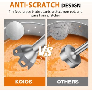 KOIOS Immersion Blender, 1000W Anti-scratch 3-in-1 Hand Blender, Upgraded 12 Speed Stainless Steel Blade Stick Blenders with Turbo Mode, Whisk and Milk Frother, Non-BPA