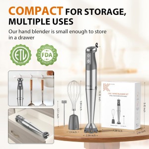 KOIOS Immersion Blender, 1000W Anti-scratch 3-in-1 Hand Blender, Upgraded 12 Speed Stainless Steel Blade Stick Blenders with Turbo Mode, Whisk and Milk Frother, Non-BPA