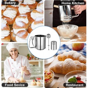 Flour Sifter Stainless Steel,3 Cup Flour Sifters for Baking,3 in1 Sifter for Baking with Powdered Sugar Shaker Duster, Flour Shaker Duster for Baking Cakes, Pastries, Pies, Cupcakes and Desserts