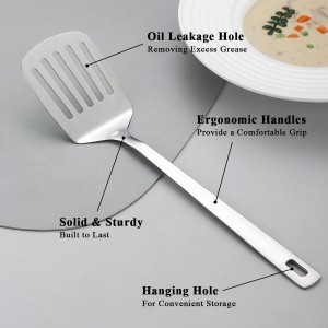 Kyraton Stainless Steel Spatulas Set, Silver Slotted Turner, Solid Turner, Kitchen Spatulas for Nonstick Cookware, Dishwasher Safe, Easy to Clean