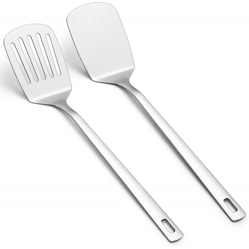 Kyraton Stainless Steel Spatulas Set, Silver Slotted Turner, Solid Turner, Kitchen Spatulas for Nonstick Cookware, Dishwasher Safe, Easy to Clean