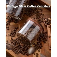 17 oz Coffee Canister with Scoop and Wooden Lids, Airtight Glass Coffee Beans Storage Container Sets of 2 for Ground Coffee,Food Storge Jars for Ground Coffee Bar Cereal Snack