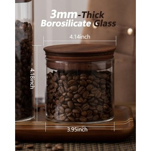 17 oz Coffee Canister with Scoop and Wooden Lids, Airtight Glass Coffee Beans Storage Container Sets of 2 for Ground Coffee,Food Storge Jars for Ground Coffee Bar Cereal Snack