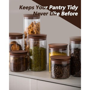 17 oz Coffee Canister with Scoop and Wooden Lids, Airtight Glass Coffee Beans Storage Container Sets of 2 for Ground Coffee,Food Storge Jars for Ground Coffee Bar Cereal Snack
