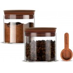 17 oz Coffee Canister with Scoop and Wooden Lids, Airtight Glass Coffee Beans Storage Container Sets of 2 for Ground Coffee,Food Storge Jars for Ground Coffee Bar Cereal Snack