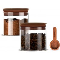17 oz Coffee Canister with Scoop and Wooden Lids, Airtight Glass Coffee Beans Storage Container Sets of 2 for Ground Coffee,Food Storge Jars for Ground Coffee Bar Cereal Snack