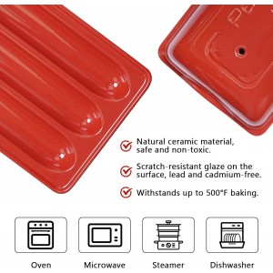 French Bread Baking Pan with Three Independent Slots and Cover,Ceramic Rectangular Bread Baking Tray with Even Heating and Crispy Crusts