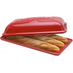 French Bread Baking Pan with Three Independent Slots and Cover,Ceramic Rectangular Bread Baking Tray with Even Heating and Crispy Crusts
