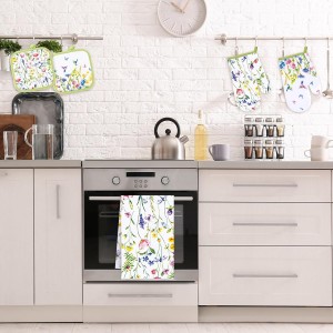 Qinyoung 6 Pcs Spring Floral Kitchen Towels Pot Holders and Oven Mitts Set Flowers Farmhouse Absorbent Dish Towels Heat Resistant Pot Holders and Oven Mitts for Cooking Baking