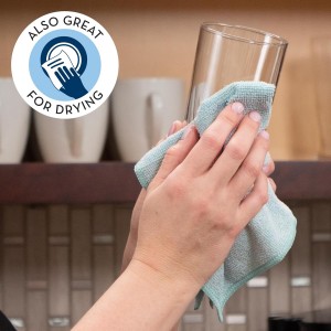 S&T INC. Dish Cloths for Washing Dishes, Microfiber Cleaning Cloth for Home, Blue/Plaid, 12 in. x 12 in., 6PK Includes 3X Dish Scrubber, 3X Solid Cloths