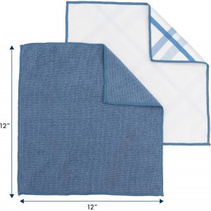 S&T INC. Dish Cloths for Washing Dishes, Microfiber Cleaning Cloth for Home, Blue/Plaid, 12 in. x 12 in., 6PK Includes 3X Dish Scrubber, 3X Solid Cloths