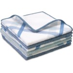 S&T INC. Dish Cloths for Washing Dishes, Microfiber Cleaning Cloth for Home, Blue/Plaid, 12 in. x 12 in., 6PK Includes 3X Dish Scrubber, 3X Solid Cloths
