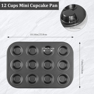 Mini Muffin Pan, Premium Small Cupcake Pans, Carbon Steel 12-Cup Muffin Tin, Versatile Non-Stick Bakeware