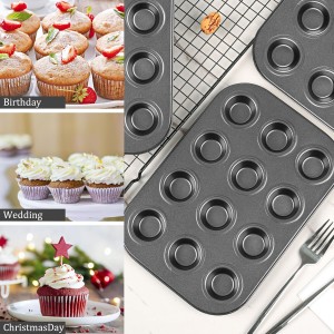 Mini Muffin Pan, Premium Small Cupcake Pans, Carbon Steel 12-Cup Muffin Tin, Versatile Non-Stick Bakeware