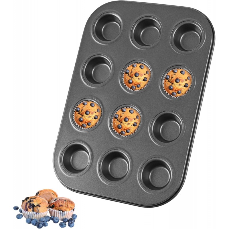 Mini Muffin Pan, Premium Small Cupcake Pans, Carbon Steel 12-Cup Muffin Tin, Versatile Non-Stick Bakeware