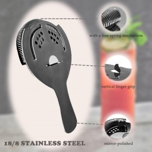 Black Cocktail Strainer for Drinks 2 Prong Hawthorne Strainer with Removable Spring Stainless Steel Bartending Strainer