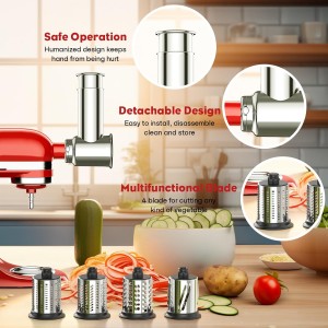 Stainless Steel Slicer Shredder Attachment for Kitchenaid Stand Mixer, Cheese Grater, Salad Maker Accessories for Kitchenaid Mixer, Grinding Powder with 4 Blades by FOCOLLK