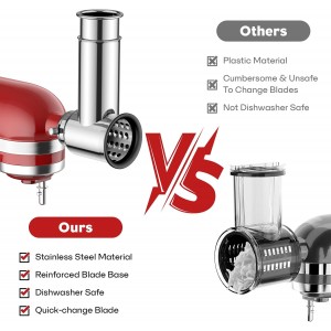 Stainless Steel Slicer Shredder Attachment for Kitchenaid Stand Mixer, Cheese Grater, Salad Maker Accessories for Kitchenaid Mixer, Grinding Powder with 4 Blades by FOCOLLK