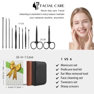 Nail Clippers Set, 26 Piece Manicure Set & Pedicure Kit, Stainless Steel Fingernail & Toenail Clipper Cutters, Professional Nail Care Tools with Luxurious Travel Case for Men and Women, Black