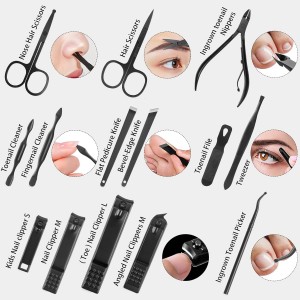 Nail Clippers Set, 26 Piece Manicure Set & Pedicure Kit, Stainless Steel Fingernail & Toenail Clipper Cutters, Professional Nail Care Tools with Luxurious Travel Case for Men and Women, Black