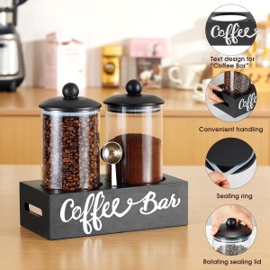 Yangbaga Glass Sugar Coffee Canister for Ground Coffee,2×55OZ Coffee Containers with Handle Shelf Coffee Bar Station Accessories Organizer Decor,Food Storage Jars with Iron Scoop for Kitchen