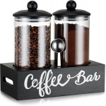 Yangbaga Glass Sugar Coffee Canister for Ground Coffee,2×55OZ Coffee Containers with Handle Shelf Coffee Bar Station Accessories Organizer Decor,Food Storage Jars with Iron Scoop for Kitchen