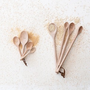 Creative Co-Op Long Carved Beech Wood Measuring Spoons, Natural, Set of 4