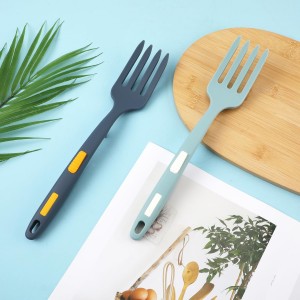 2pcs Silicone Cooking Forks, Multifunctional Cooking Fork Spaghetti Fork Heat Resistant Nonstick Blending Fork for Kitchen Cooking Baking Stir Mix Serving Utensils (Dark Blue, Lake Blue)