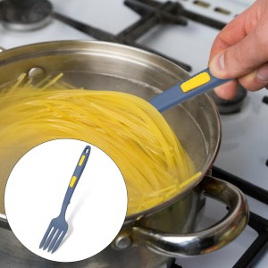 2pcs Silicone Cooking Forks, Multifunctional Cooking Fork Spaghetti Fork Heat Resistant Nonstick Blending Fork for Kitchen Cooking Baking Stir Mix Serving Utensils (Dark Blue, Lake Blue)