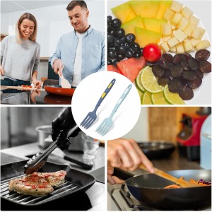 2pcs Silicone Cooking Forks, Multifunctional Cooking Fork Spaghetti Fork Heat Resistant Nonstick Blending Fork for Kitchen Cooking Baking Stir Mix Serving Utensils (Dark Blue, Lake Blue)