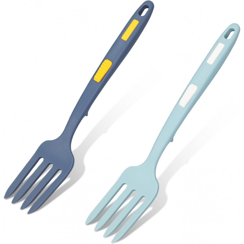 2pcs Silicone Cooking Forks, Multifunctional Cooking Fork Spaghetti Fork Heat Resistant Nonstick Blending Fork for Kitchen Cooking Baking Stir Mix Serving Utensils (Dark Blue, Lake Blue)