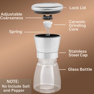 Stainless Steel Salt and Pepper Grinder Set of 2 - Pepper Mill & Salt Mill with Adjustable Coarseness - Glass Spice Shakers - Easy Clean Ceramic Grinders W/Funnel (2.6