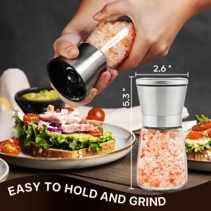 Stainless Steel Salt and Pepper Grinder Set of 2 - Pepper Mill & Salt Mill with Adjustable Coarseness - Glass Spice Shakers - Easy Clean Ceramic Grinders W/Funnel (2.6