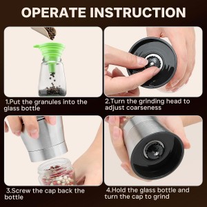 Stainless Steel Salt and Pepper Grinder Set of 2 - Pepper Mill & Salt Mill with Adjustable Coarseness - Glass Spice Shakers - Easy Clean Ceramic Grinders W/Funnel (2.6